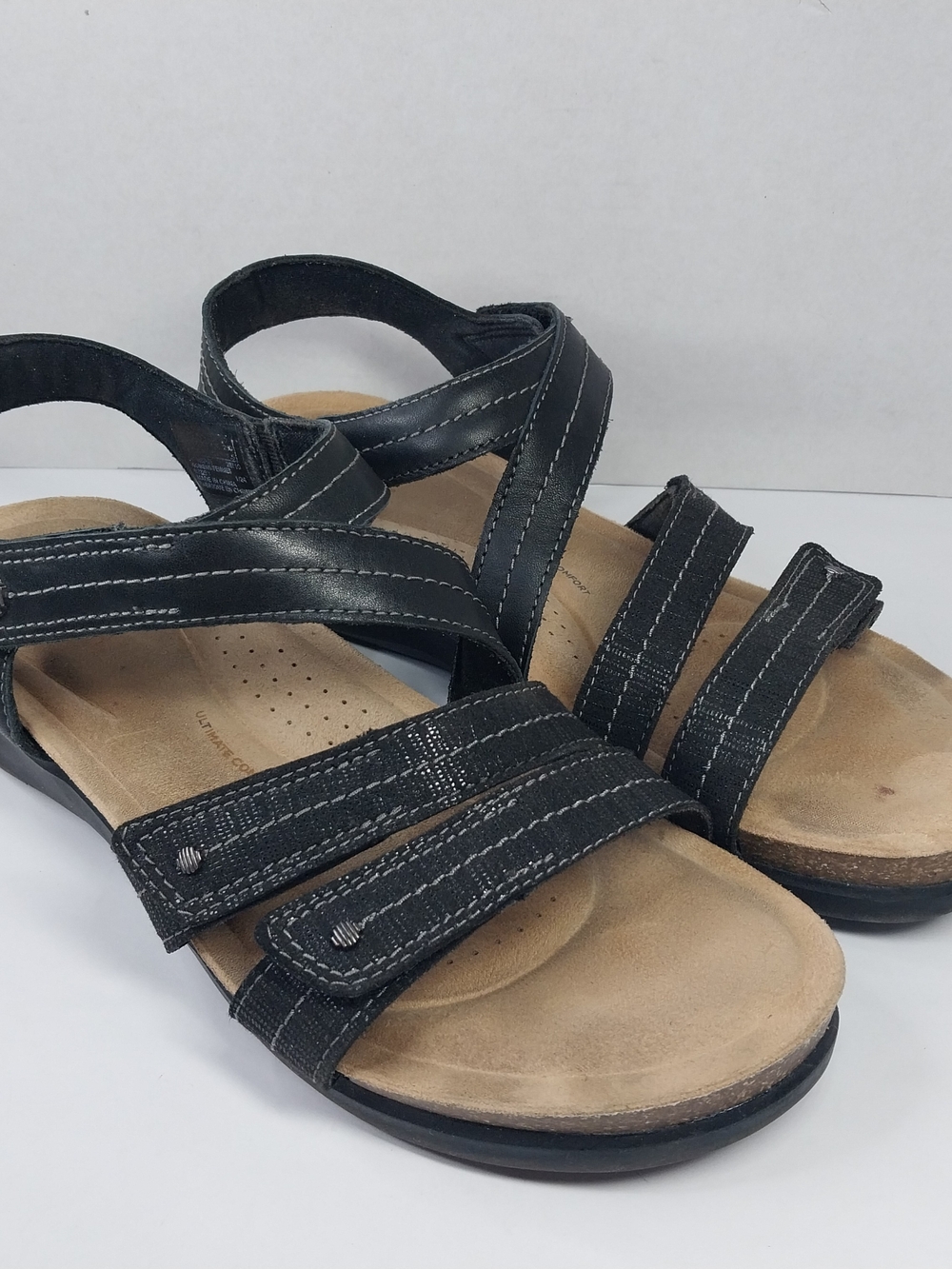 Clarks April Cove Sandals Slingback Strappy Adjustable Leather Black Womens 10 M